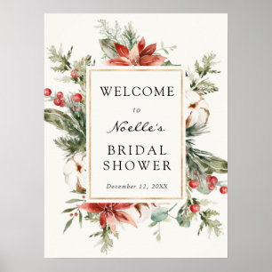 Winter Bridal Shower Evergreen Poinsettia Welcome Poster