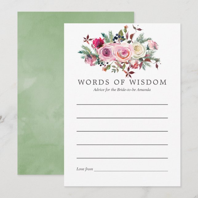 Winter Bridal Shower Floral Advice for Bride-to-be Invitation (Front/Back)