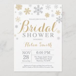 Winter Bridal Shower Invitation Gold Snowflake