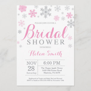 Winter Bridal Shower Invitation Pink Snowflake