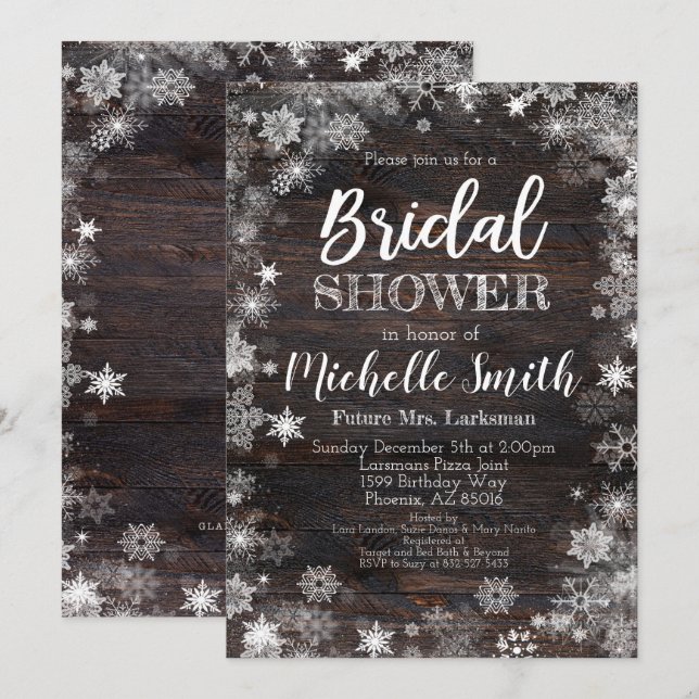 Winter Bridal Shower Invitation, Rustic Bridal Invitation (Front/Back)
