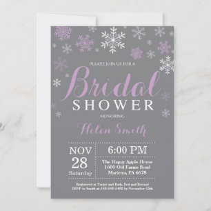 Winter Bridal Shower Purple Snowflake Grey Invitation