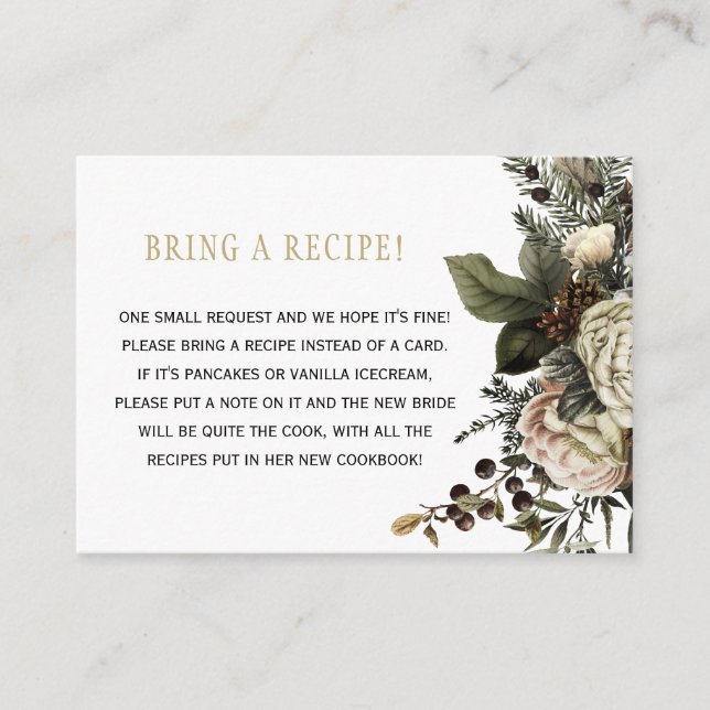 Winter bridal shower recipe request insert (Front)