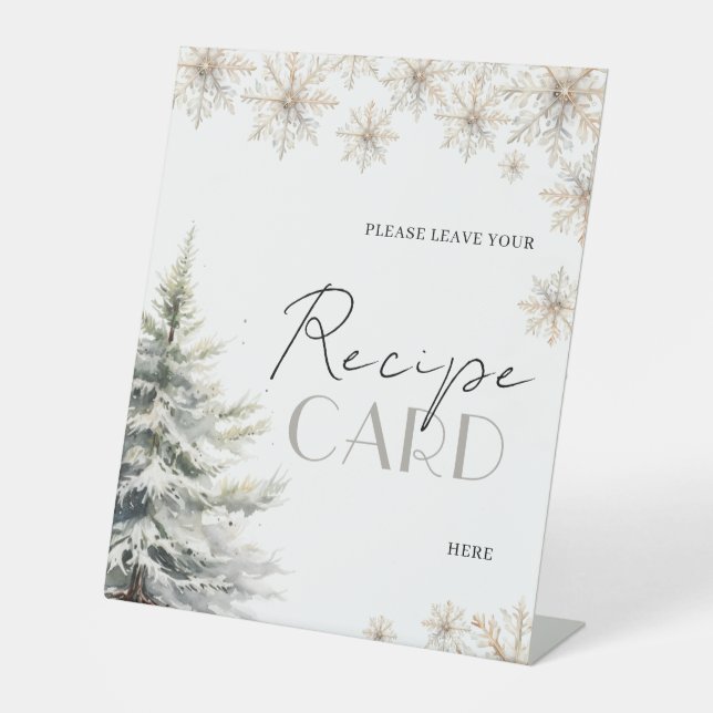 Winter Bridal Shower Recipe Request Table Pedestal Sign (Front)