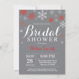 Winter Bridal Shower Red Snowflake Grey Invitation