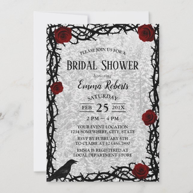 Winter Bridal Shower Rose & Thorn Snow Fairytale Invitation (Front)