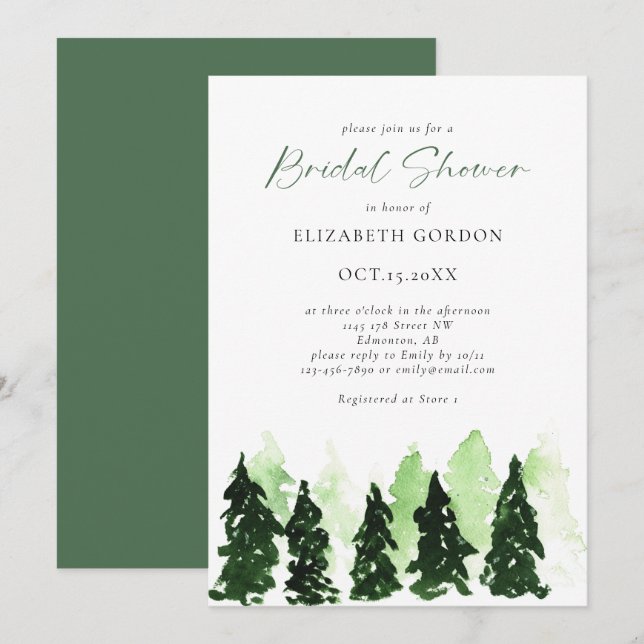 Winter Bridal Shower Rustic Pine Tree Invitation (Front/Back)