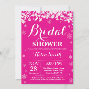 Winter Bridal Shower Snowflake Hot Pink Invitation