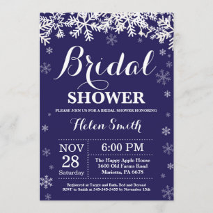 Winter Bridal Shower Snowflake Navy Blue Invitation