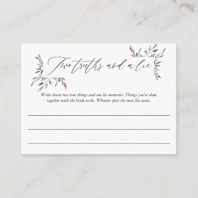 Winter Bridal Shower Two truths and a lie game Enclosure Card (Front)