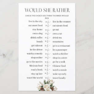 Winter Bridal Shower Would She Rather Bridal Game