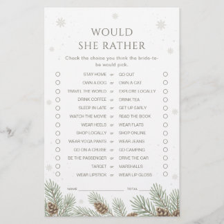 Winter Bridal Shower Would She Rather Game