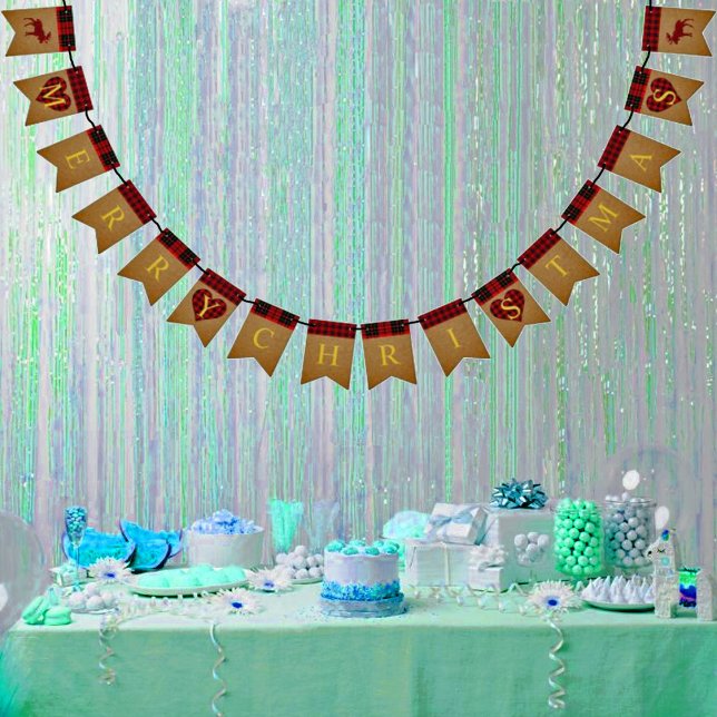 Winter Bride Buffalo Plaid Party Merry Christmas Bunting (Creator Uploaded)