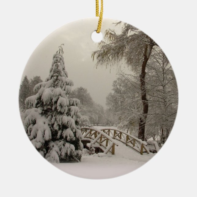 Winter Bridge Ornament Personalised Winter Snow (Front)