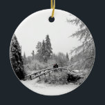 Winter Bridge Ornament Snow Trees Decorations<br><div class="desc">Winter Wonderland Ornaments Holiday Snow Covered Trees Decorations Personalised Classic Winter Bridge Decorations Beautiful Peace Joy Christmas Ornaments Your Name Here Winter Gifts Hanukkah Neutral Holiday Decorations Keepsakes Click "Customise" to Add Text Choose Fonts and Custom Colours Nonsecular Holiday Ornaments for Friend Family Men Women Kids Home & Office Original...</div>