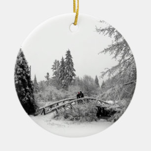 Winter Bridge Ornament Snow Trees Decorations