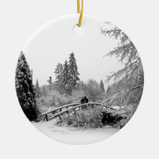Winter Bridge Ornament Snow Trees Decorations (Front)