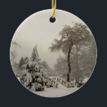 Winter Bridge Ornament Snow Trees Decorations<br><div class="desc">Winter Wonderland Ornaments Holiday Snow Covered Trees Classic Winter Bridge Decorations Beautiful Peace Joy Christmas Gifts Hanukkah Neutral Holiday Decorations Keepsakes & Gifts for Friend Family Men Women Kids Home & Office Original Stylish Nondenominational Holiday Art Decorations Holiday Greetings Christmas / Hanukkah Cards & Nonsecular Holiday Gifts Design by Kim...</div>