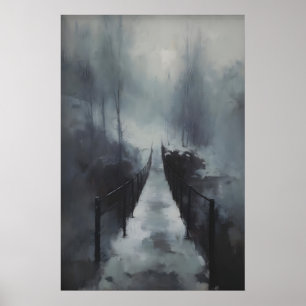 Winter Bridge Over Frozen Stream, Gothic Snowy Poster