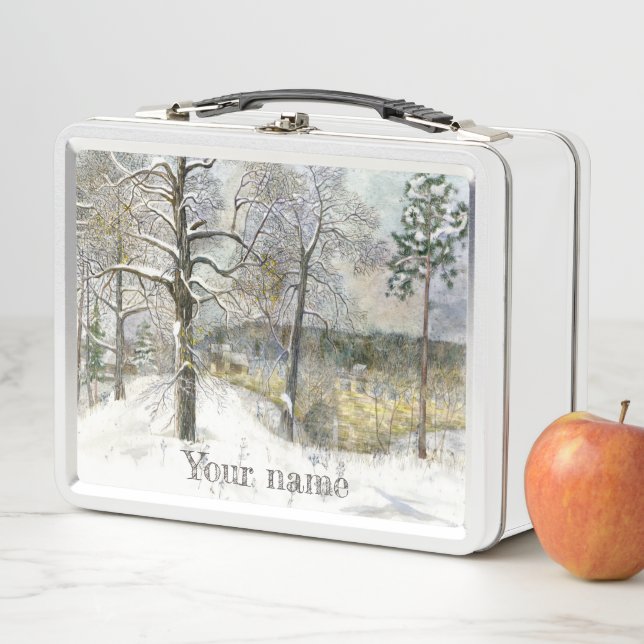 winter bridge watercolor metal lunch box (In Situ)
