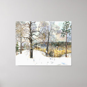 winter bridge Watercolor painting Canvas Print