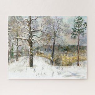 winter bridge Watercolor painting Jigsaw Puzzle