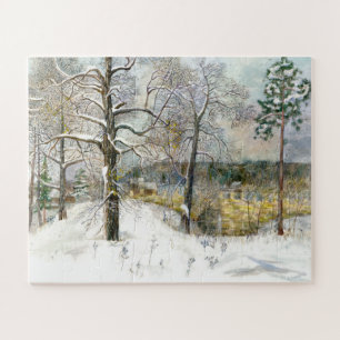 winter bridge Watercolor painting Jigsaw Puzzle