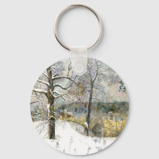 Winter bridge Watercolor painting  Key Ring