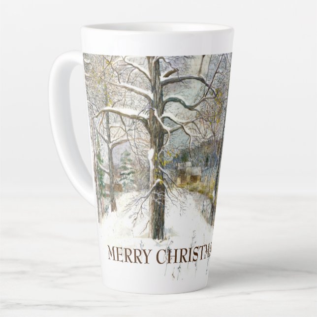 Winter bridge Watercolor painting  Latte Mug (Left Angle)