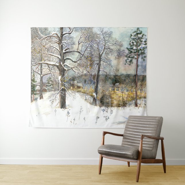 winter bridge Watercolor painting Tapestry (In Situ (Horizontal))