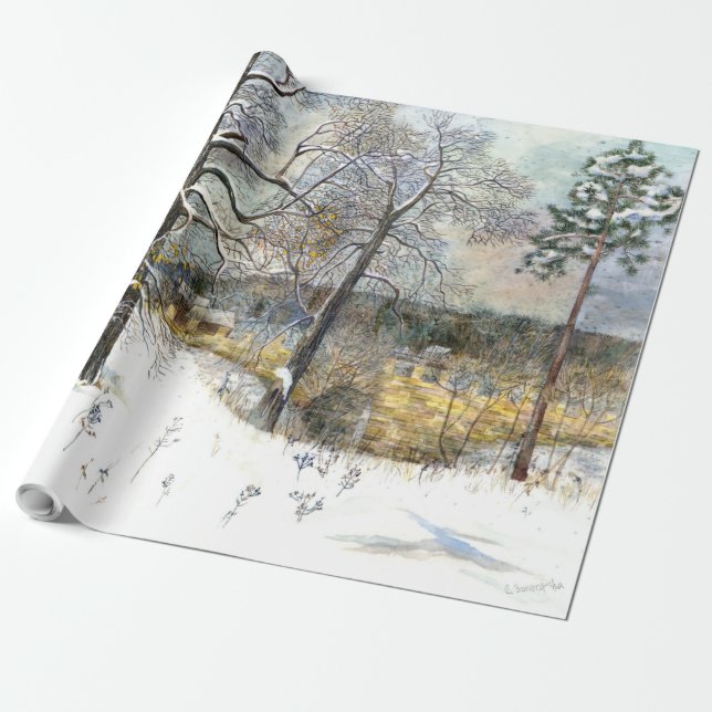 winter bridge Watercolor painting Wrapping Paper (Unrolled)