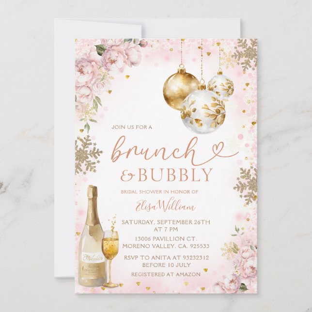 Winter Brunch and Bubbly Champagne Bridal Shower  Invitation (Front)