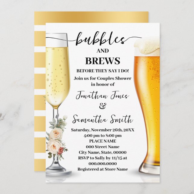 Winter Bubbles & Brews Before I do Shower Invitation (Front/Back)