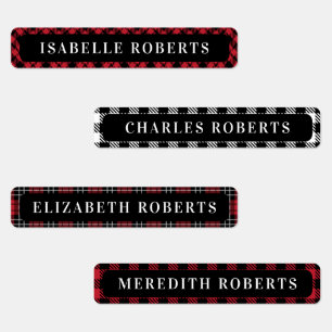 Winter Buffalo Plaid Kids Name Waterproof Labels