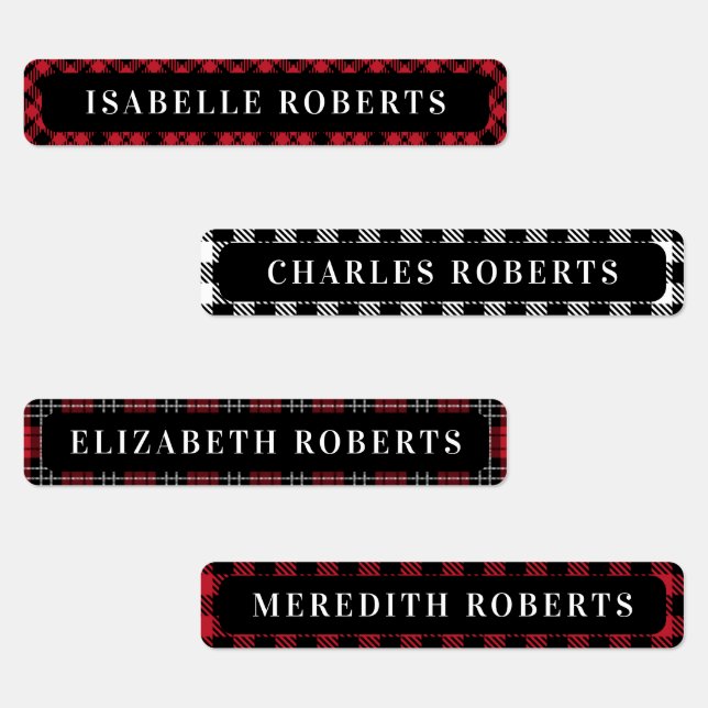 Winter Buffalo Plaid Kids Name Waterproof Labels (Group)