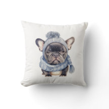 Winter Bulldog Baby in Blue Cap and Scarf