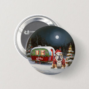 Winter Bulldog Caravan Christmas Adventure  6 Cm Round Badge