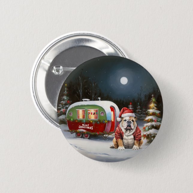 Winter Bulldog Caravan Christmas Adventure  6 Cm Round Badge (Front & Back)