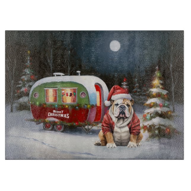 Winter Bulldog Caravan Christmas Adventure  Cutting Board (Front)