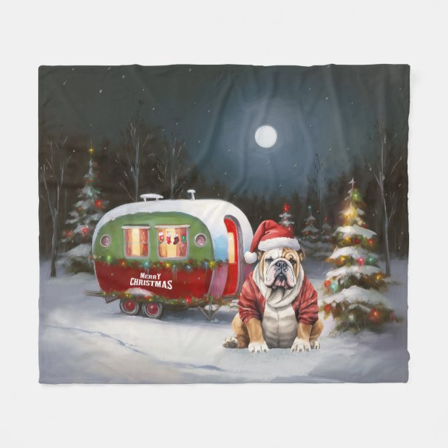 Winter Bulldog Caravan Christmas Adventure  Fleece Blanket (Front (Horizontal))