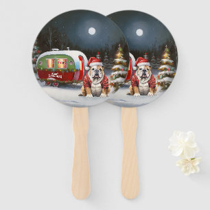 Winter Bulldog Caravan Christmas Adventure  Hand Fan