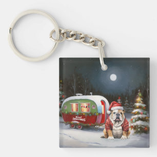 Winter Bulldog Caravan Christmas Adventure Key Ring