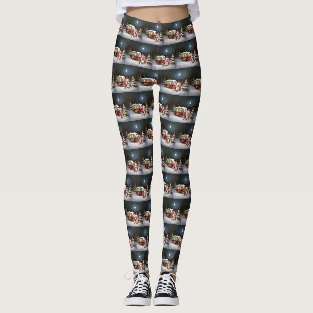 Winter Bulldog Caravan Christmas Adventure  Leggings (Front)