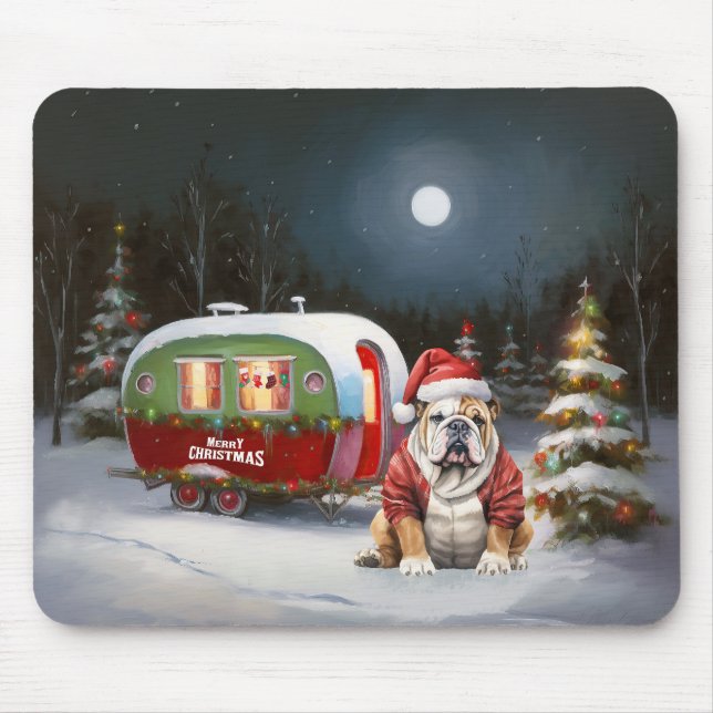 Winter Bulldog Caravan Christmas Adventure  Mouse Mat (Front)
