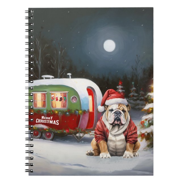 Winter Bulldog Caravan Christmas Adventure  Notebook (Front)