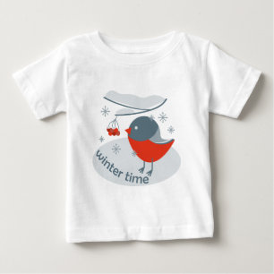 Winter bullfinch bird and red rowan berries baby T-Shirt