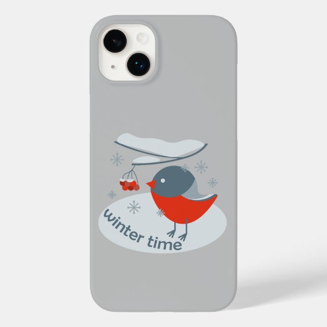 Winter bullfinch bird and red rowan berries Case-Mate iPhone case (Back)
