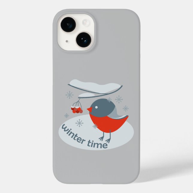 Winter bullfinch bird and red rowan berries Case-Mate iPhone case (Back)