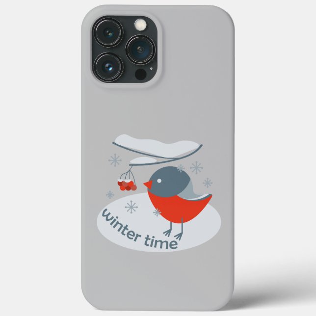 Winter bullfinch bird and red rowan berries Case-Mate iPhone case (Back)