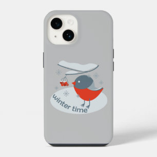 Winter bullfinch bird and red rowan berries iPhone 14 case